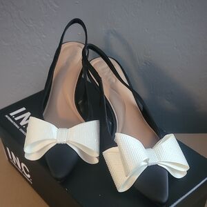 INC International Concepts Black Flats with White Bow